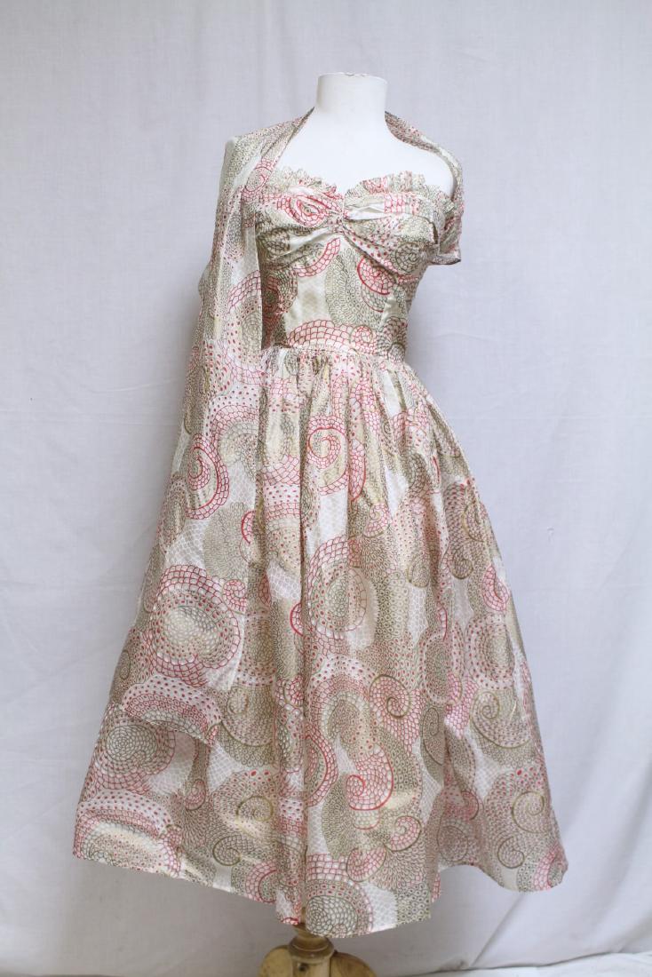 Vintage 1950s Printed Silk Strapless Dress: silk fabric, excellent condition - 31 bust/24 waist