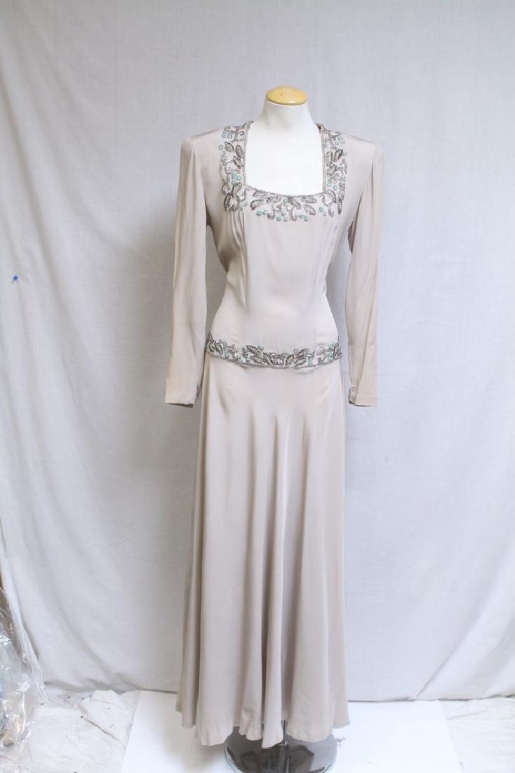 Vintage 1940s Beige Beaded Gown (1 of 7)