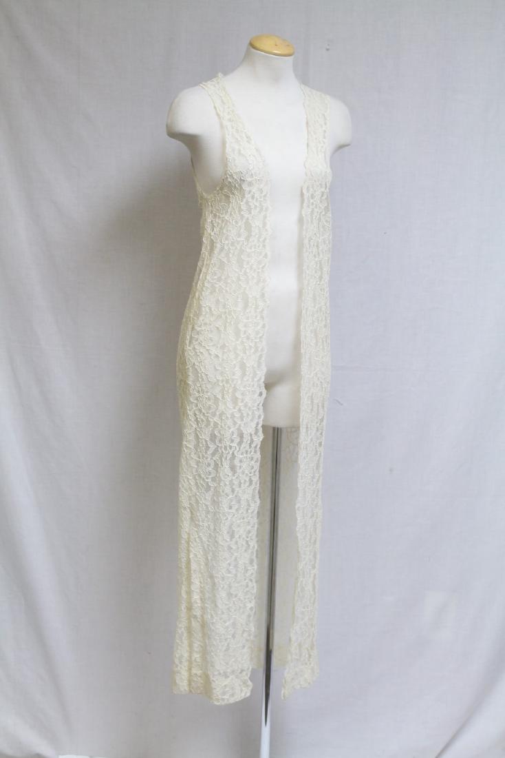 Vintage 1990s Ivory Lace Duster Vest: lace fabric, great condition - 36 bust/52 length
