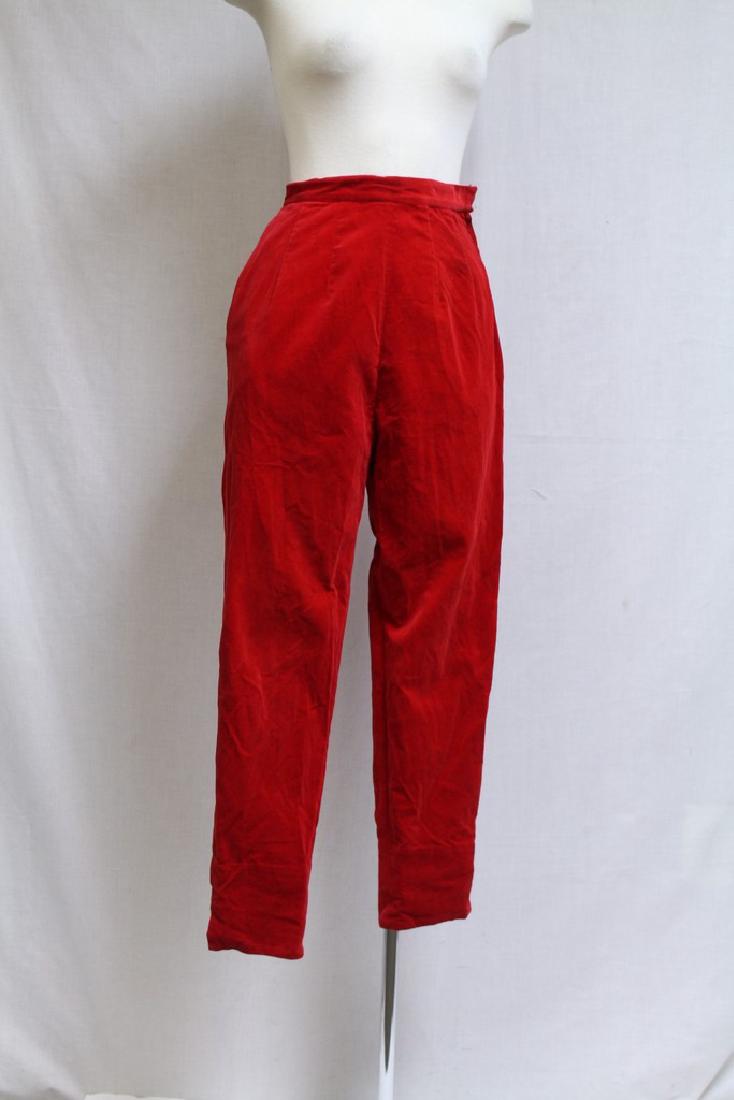 Vintage 1960s Red Velveteen Pants: cotton velveteen fabric, fair condition - light/small spots, see photos. 22 waist/26 inseam