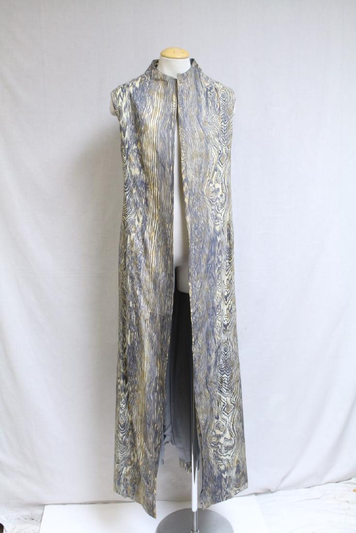 Vintage 1970s Wood Grain Print Duster Vest: cotton blend fabric, fully lined, great condition - 44 bust/57 length
