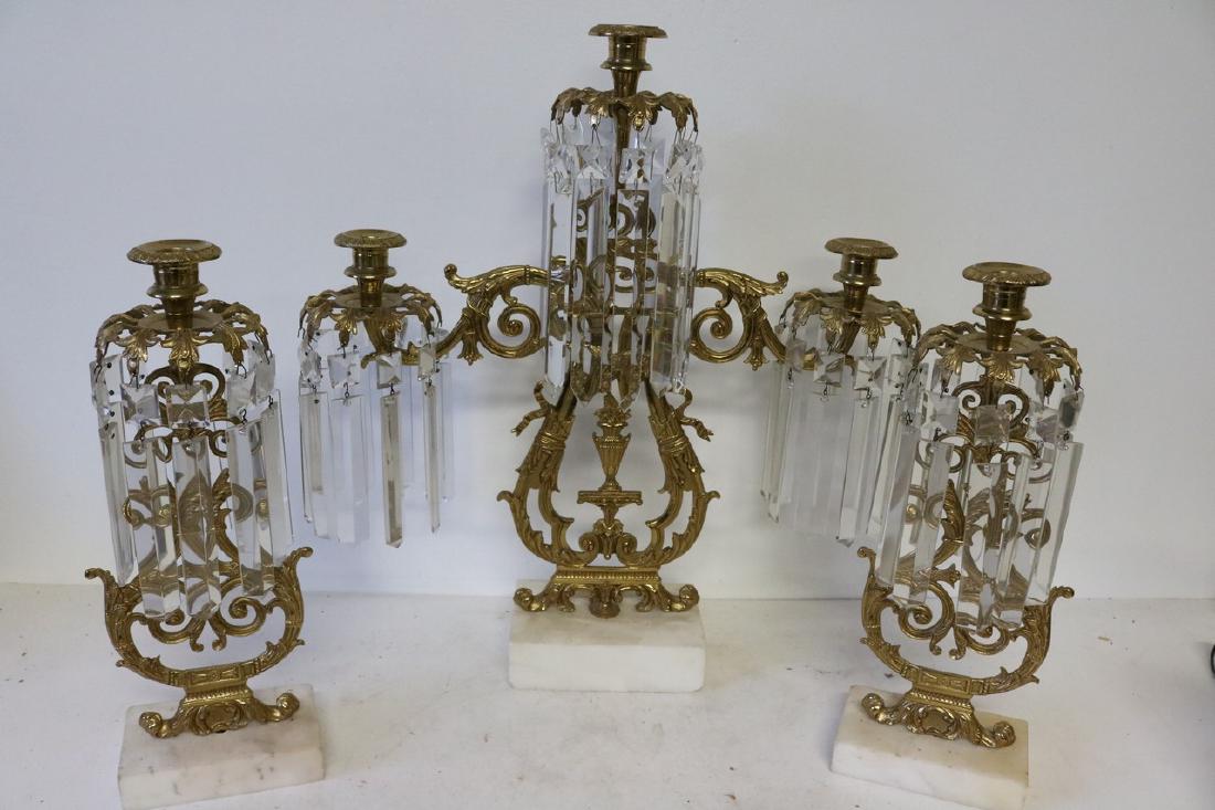 Set Antique Girandole Brass & Crystal Candlelabras (1 of 10)