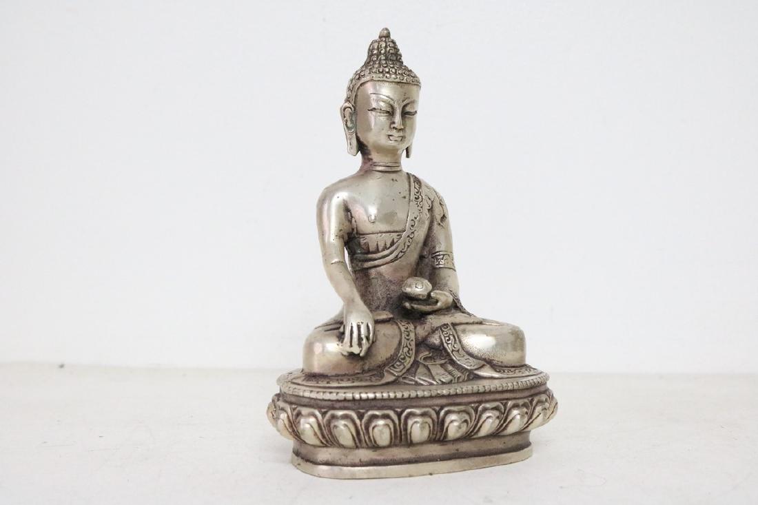 Chinese Silver Buddha w/ floral stamp on bottom (1 of 5)