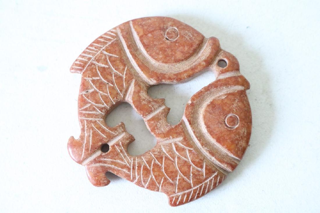 Vintage Asian Carved Stone Pendant Koi Fish (1 of 3)
