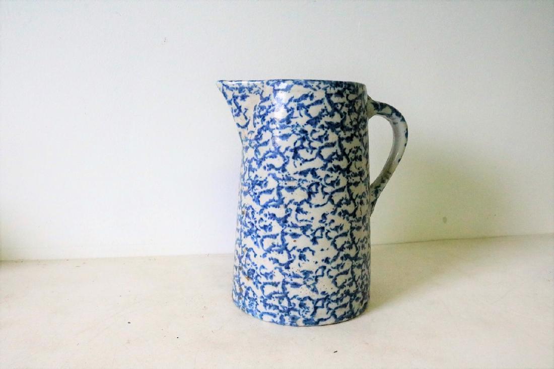 Vintage Blue and White Spongeware Pitcher (1 of 5)