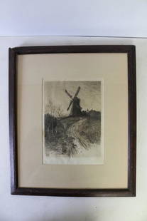 Charles Frederick William Mielatz, The Old Mill Etching: Mielatz, The Old Mill, near Newport Rhode Island, Etching 1887, Approx. 10" x 7 1/2", 18 1/2" x 15 3/4" framed