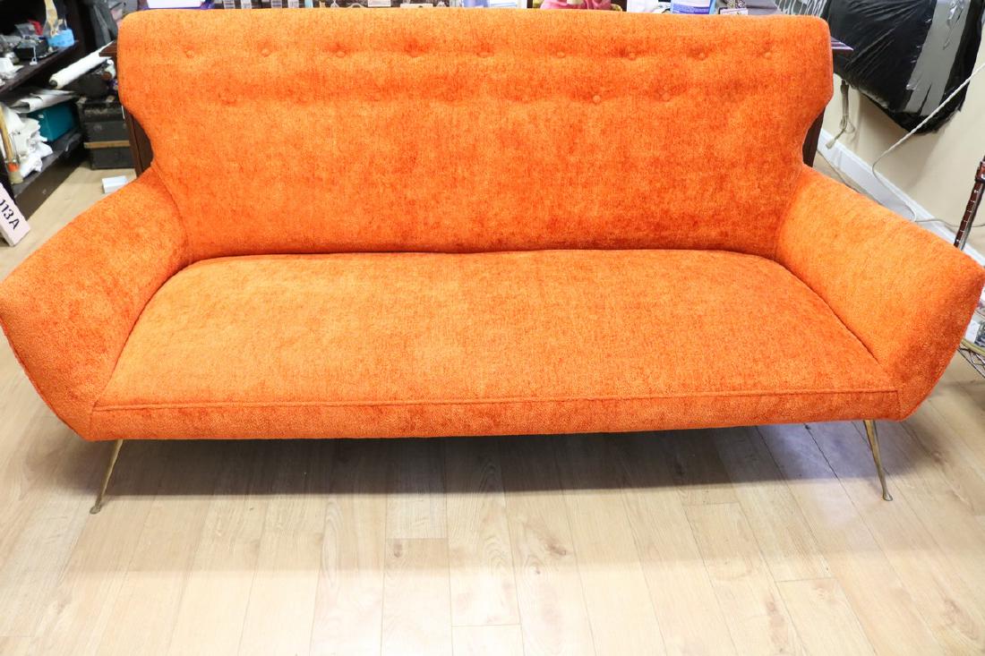 Mid-Century Modern Orange Sofa with Brass Legs (1 of 5)