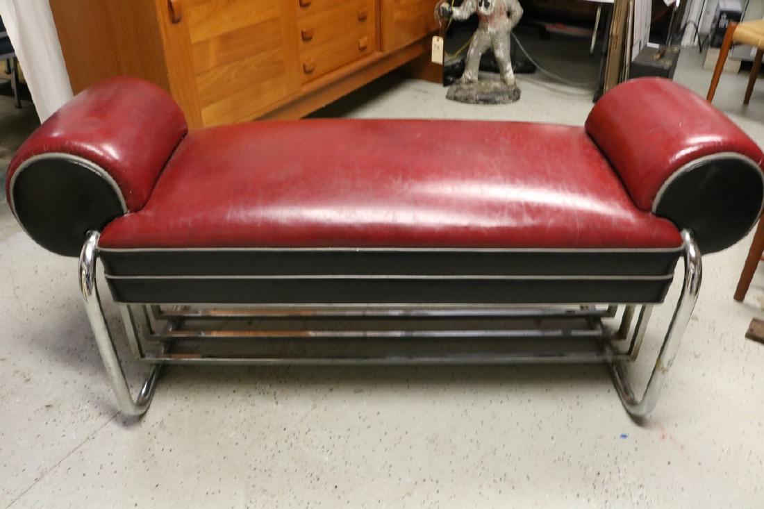 Art Deco Vinyl & Chrome Bench, circa 1930 (1 of 5)