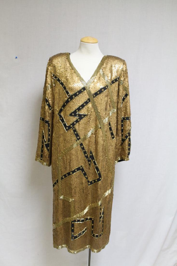 Vintage 1980s Gold Sequined Dress: silk fabric, great condition - 40 bust/40 length