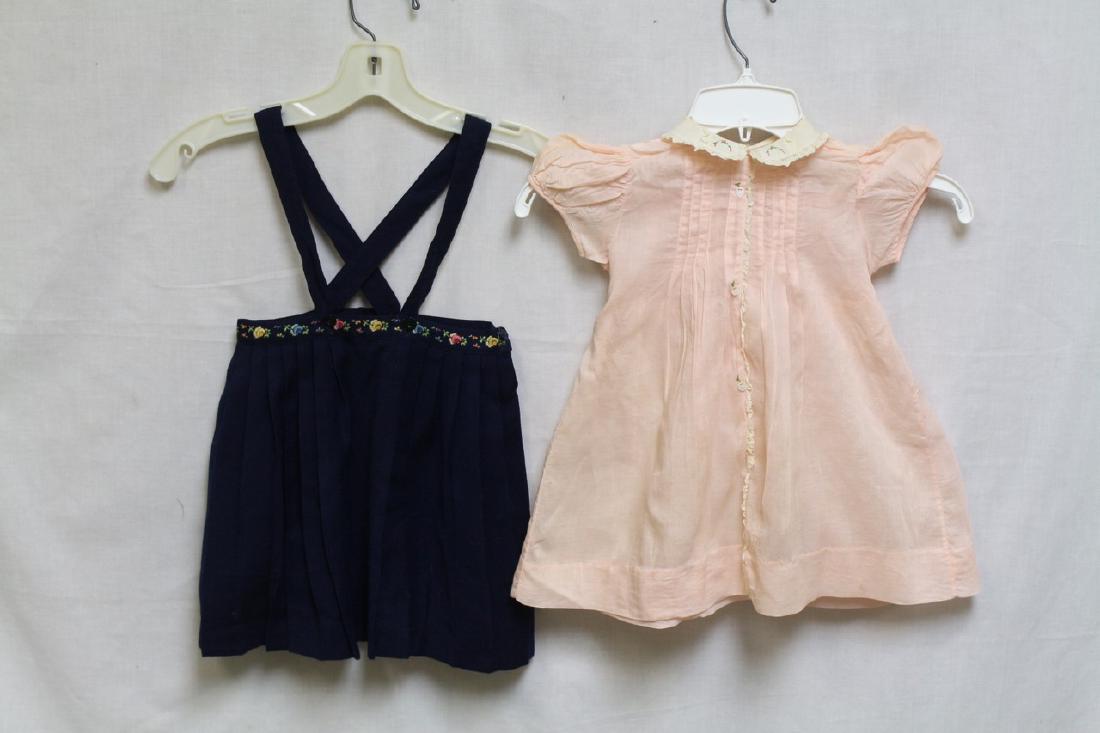 Vintage 1940s Childrens Clothing Lot: 1 - wool fabric suspender skirt, great condition - 22 waist. 1 - cotton voile dress, good condition with some light yellow spots. 25 bust/19 length