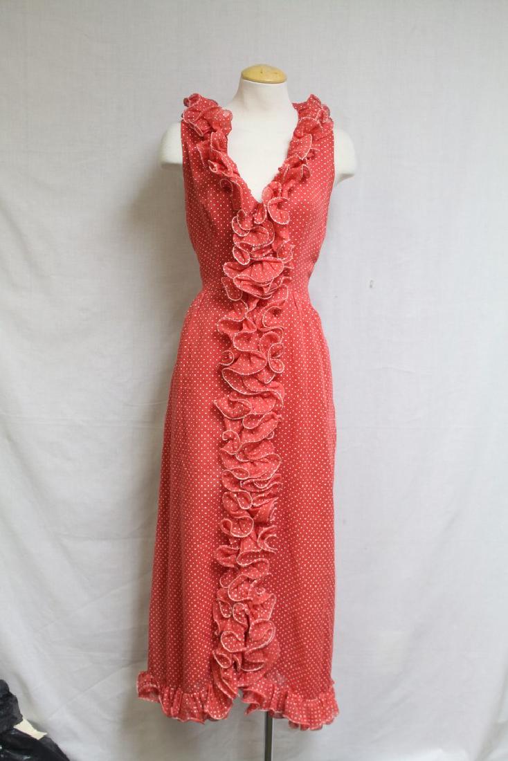 Vintage 1970's Red & White Polka Dot Maxi Dress (1 of 3)