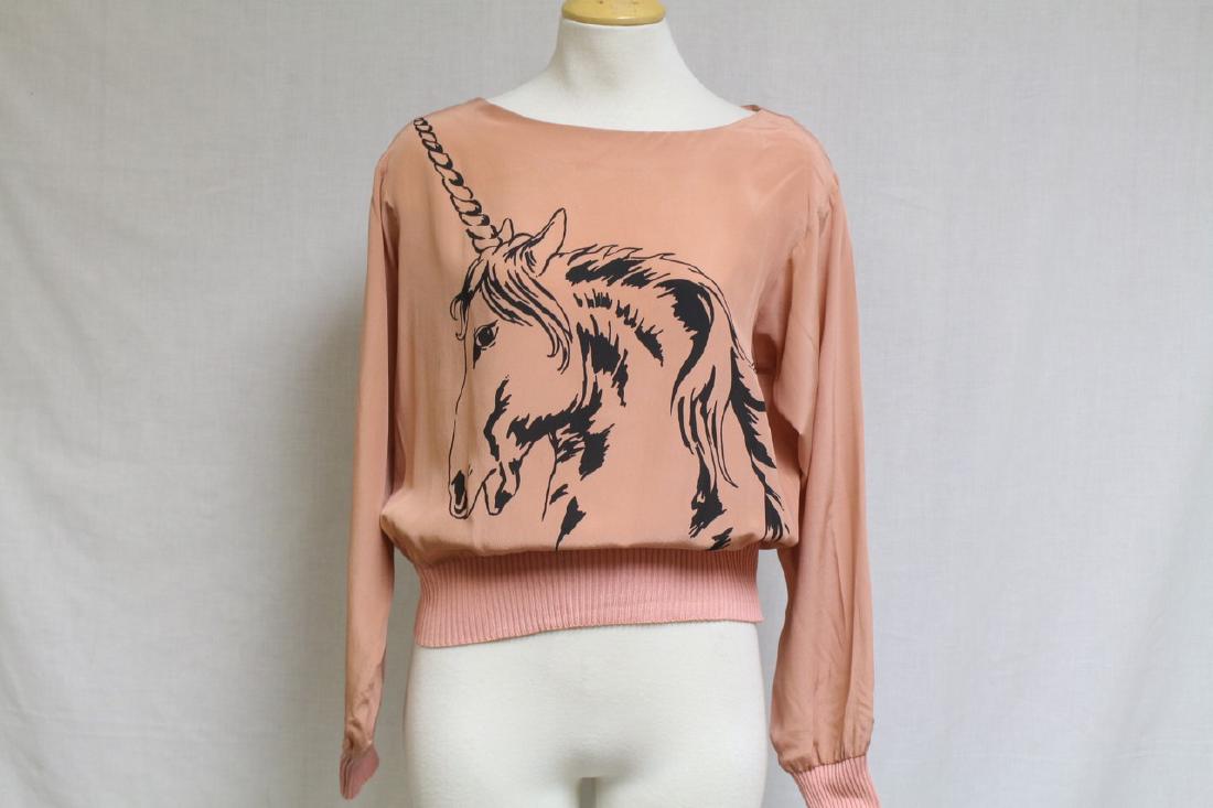 Vintage 1980s Marshall Rousso Silk Unicorn Top: silk fabric, great condition - 40 bust/21 length