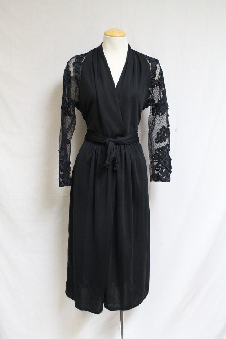 Vintage 1980s Felix Arbeo Lace Back Dress: jersey and lace fabric, good condition - missing buckle on waist tie. 38 bust/28 waist