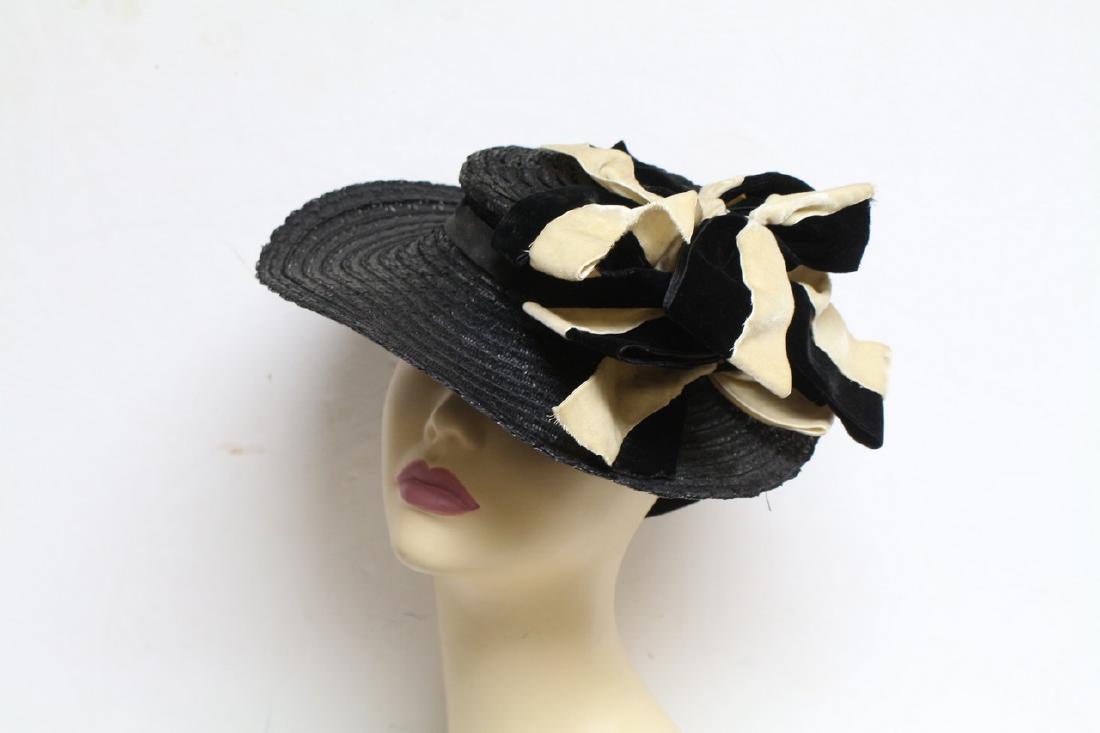 Vintage 1930s Straw & Velvet Bow Hat (1 of 6)