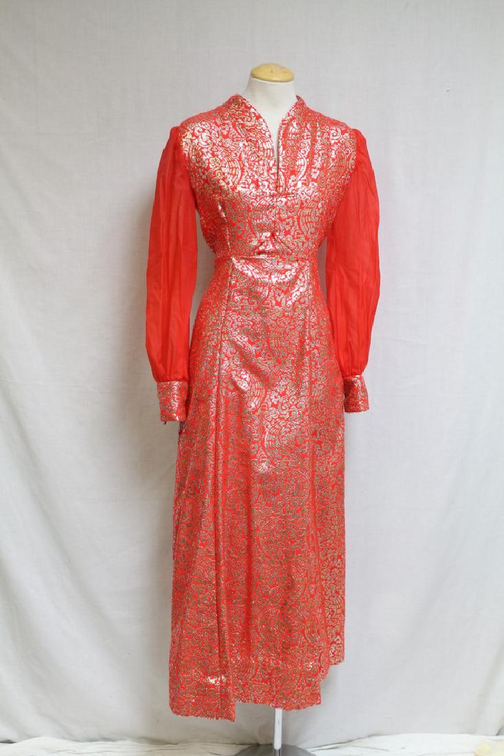 Vintage 1970's Red Brocade Gown (1 of 3)
