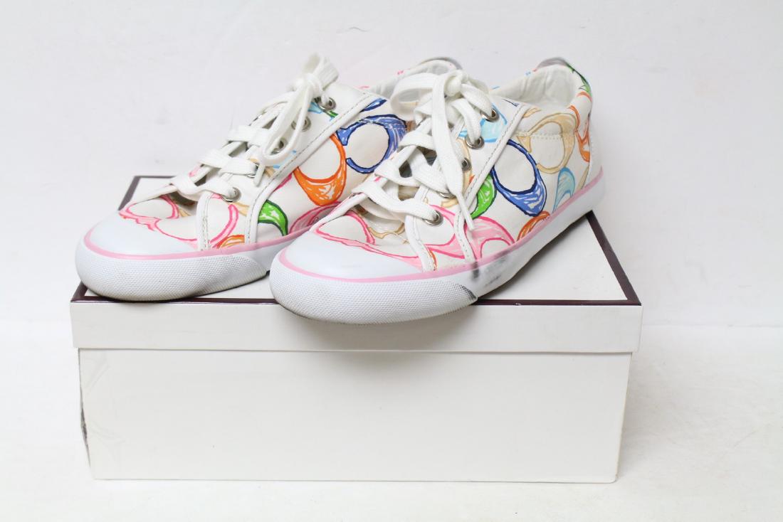 Modern Coach Colorful Sneakers: cotton and rubber materials, great condition - very minor signs of wear, see photos. Marked size 7.5