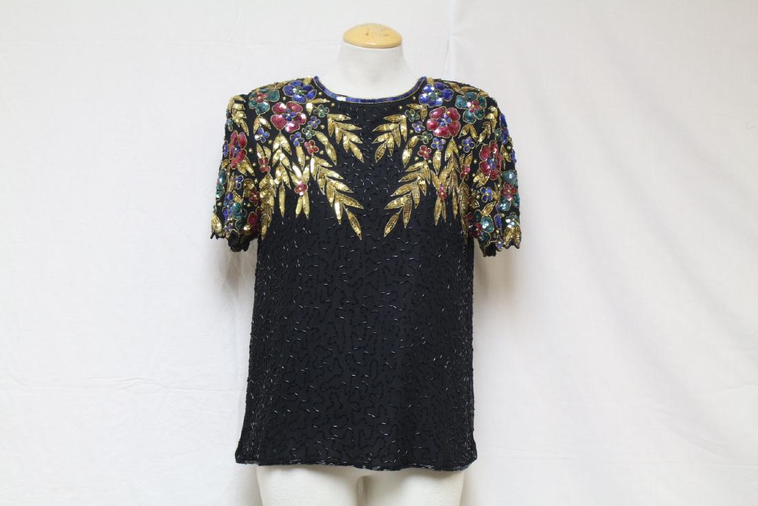 Vintage 1980s Floral Sequin & Beaded Silk Top (1 of 4)