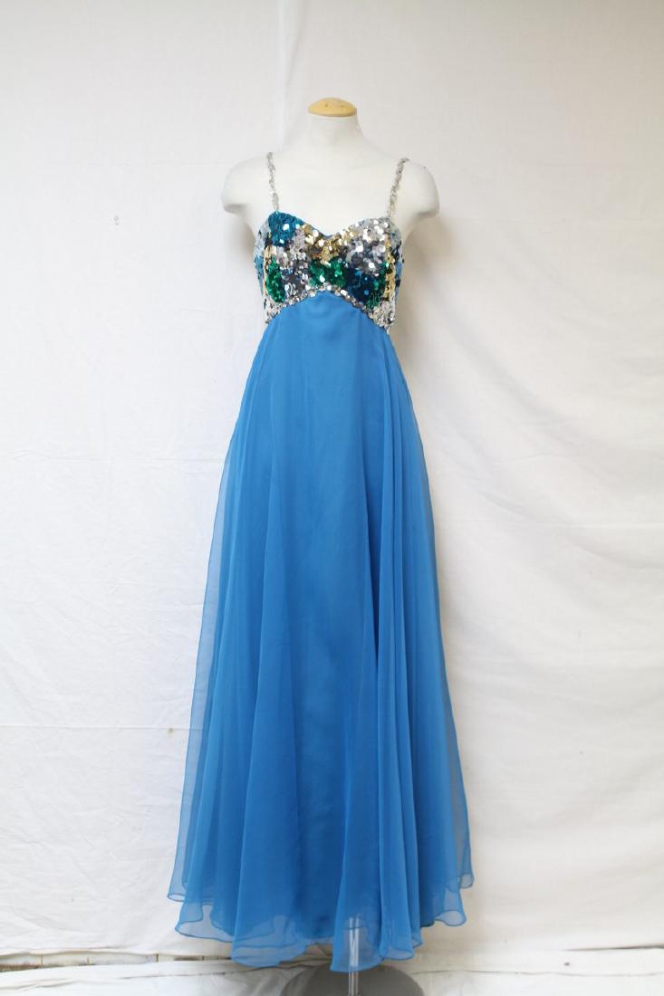 Vintage 1970s Aqua Chiffon & Sequin Gown (1 of 5)