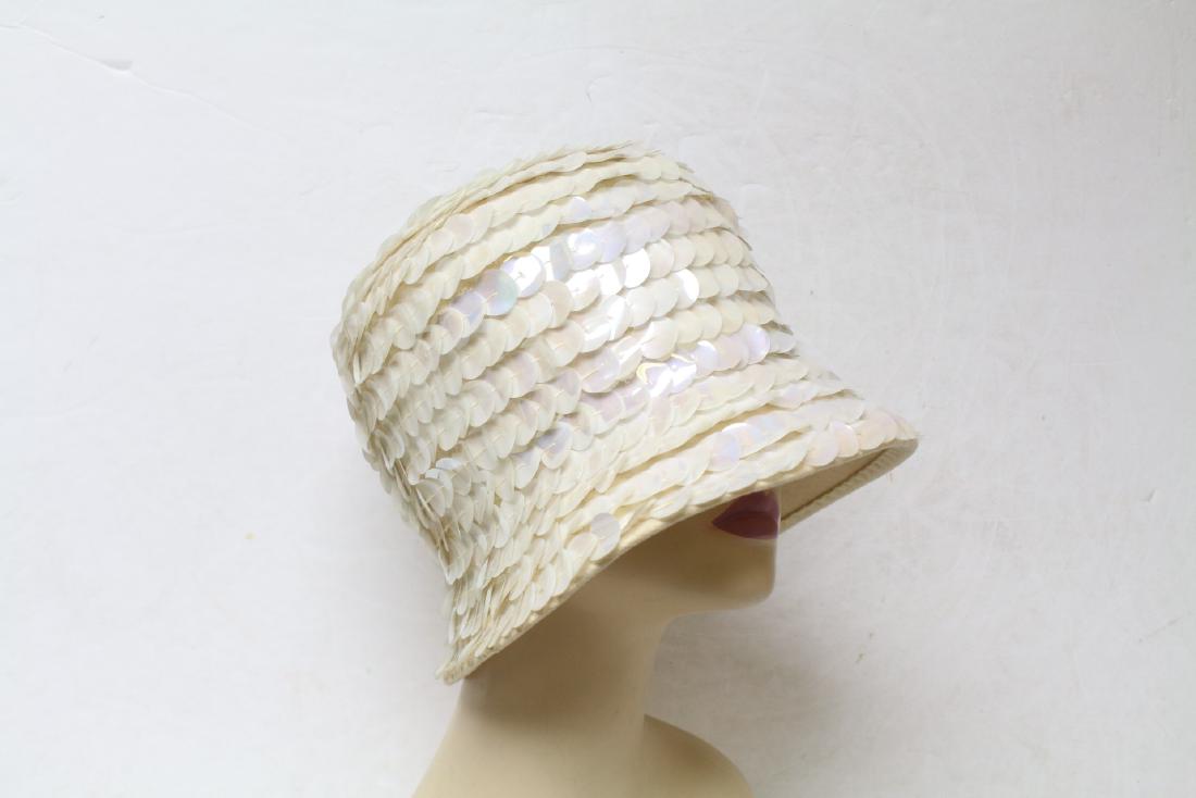 Vintage 1960s Ivory Pailette Cloche Hat (1 of 5)