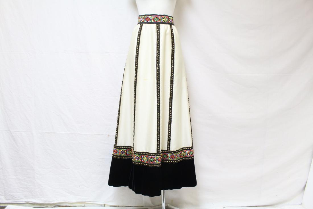 Vintage 1960s Embroidered Velvet & Satin Maxi Skirt: sateen & velvet fabrics, good/fair condition with light spots and slight wear at the waistband, see photos. 28 waist/43 length