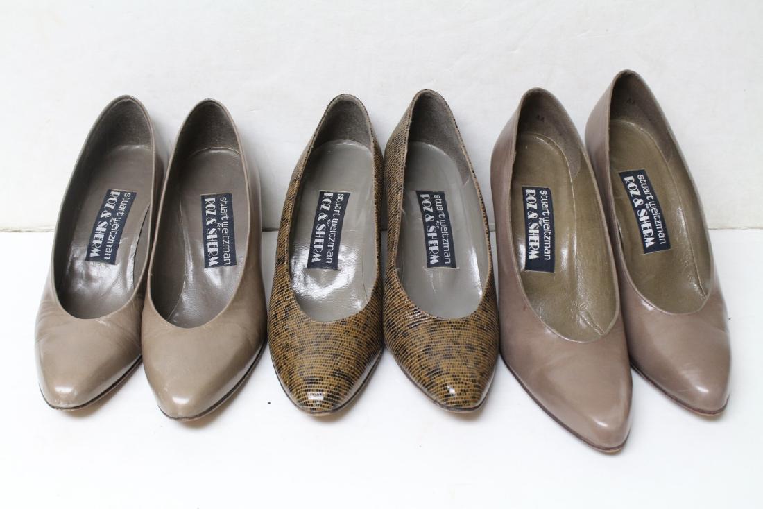 Vintage Lot of 1980s Stuart Weitzman Leather Heels: two pairs of brown leather, one pair of snakeskin - all in great condition with very mild wear. All marked size 6.5 & 7