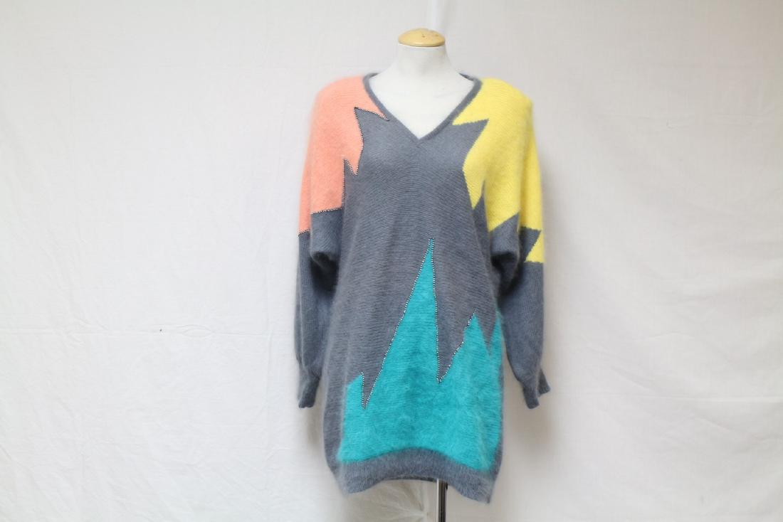 Vintage 1980s Color Block Angora Sweater: angora blend knit fabric, great condition - 42 bust/33 length