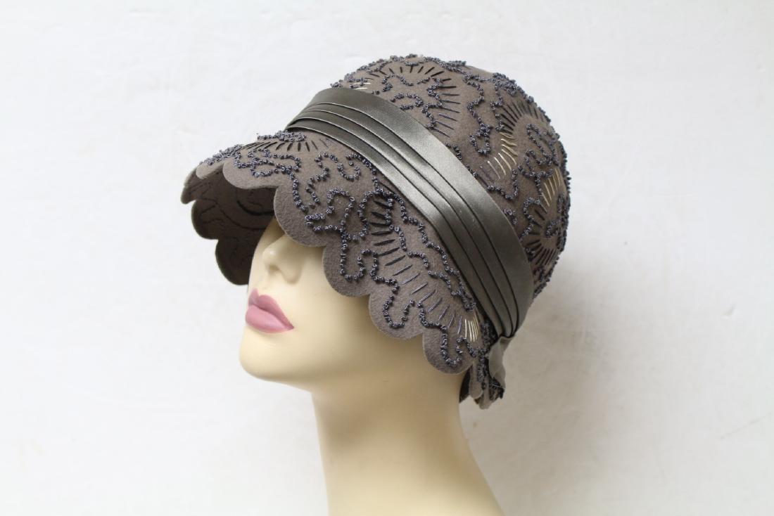 Vintage 1960s Grey Embroidered Cloche Hat (1 of 6)