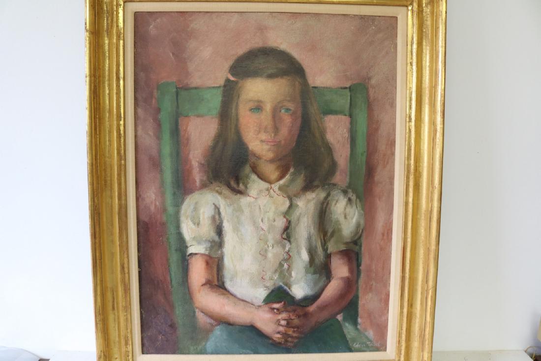 Edna Hibel Oil on Canvas of Girl Seated (1 of 4)