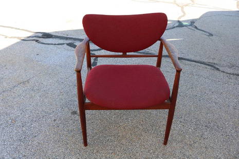 Mid-Century Modern Danish Side Chair: Cranberry Cloth Upholstery, arm and base have been reclued/repaired