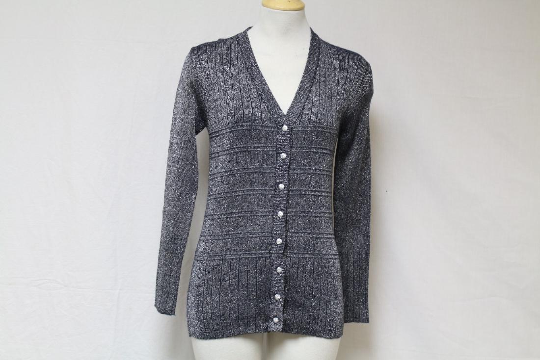 Vintage 1970s Silver Lurex Cardigan: lurex knit fabric, great condition - 36 bust/25 length