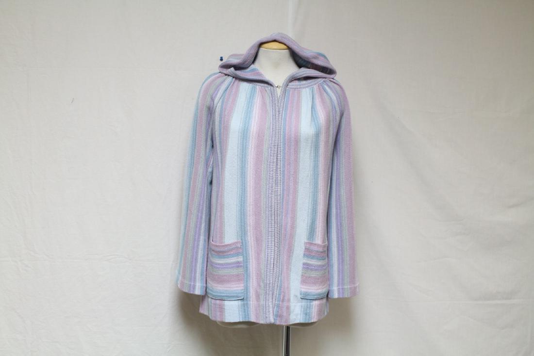 Vintage 1970s Pastel Striped Hooded Cardigan: acrylic knit, excellent condition - 42 bust/27 length