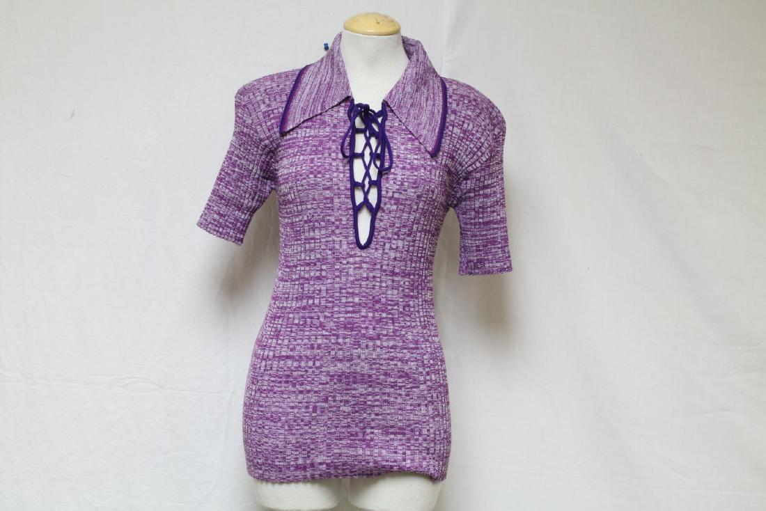 Vintage 1970s Purple Lace Up Sweater: acrylic knit fabric, excellent condition - 42-44 bust/27 length