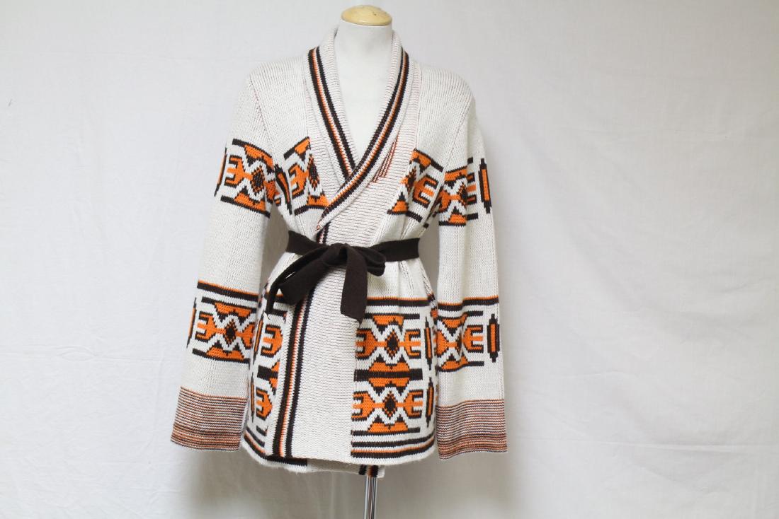 Vintage 1970s Orange & Brown Belted Cardigan: acrylic knit fabric, great condition - 40 bust/29 length