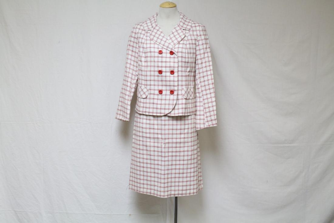 Vintage 1970s Womens Red Grid Skirt Suit (1 of 4)