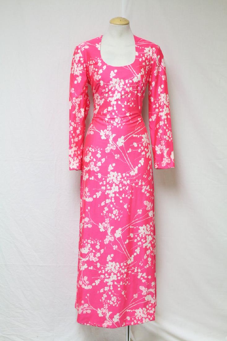 Vintage 1970s Neon Pink Maxi Dress: nylon jersey fabric, fully lined, great condition - 38 bust/32 waist