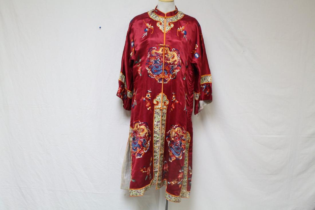 Vintage 1930s Red Silk Embroidered Asian Duster (1 of 9)