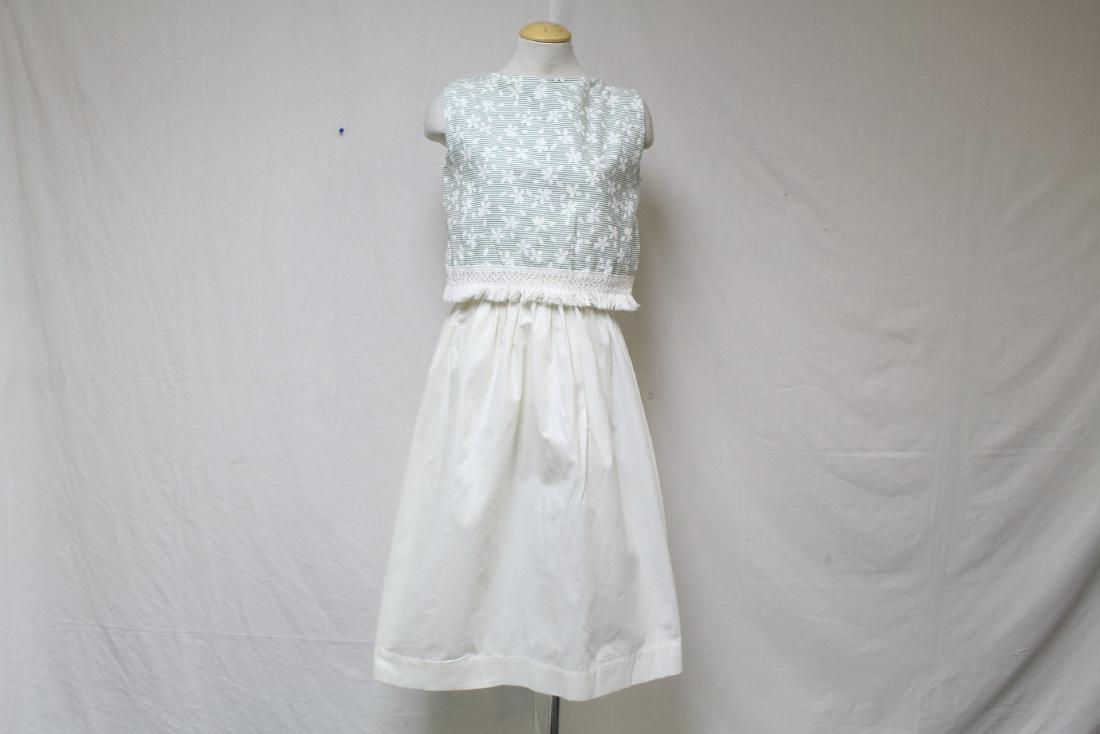 Vintage 1960s Skirt & Blouse Lot: white pique cotton skirt, slightly yellowed, 29 waist/29 length - green/white striped cotton top, great condition - 34 bust/16 length