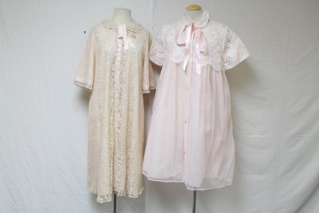 Vintage 1960s Lot of Lace & Chiffon Robes: nylon and lace fabrics, great condtion (lace has a very small light spot, see photo) 40 bust/40 length & 42 bust/42 length