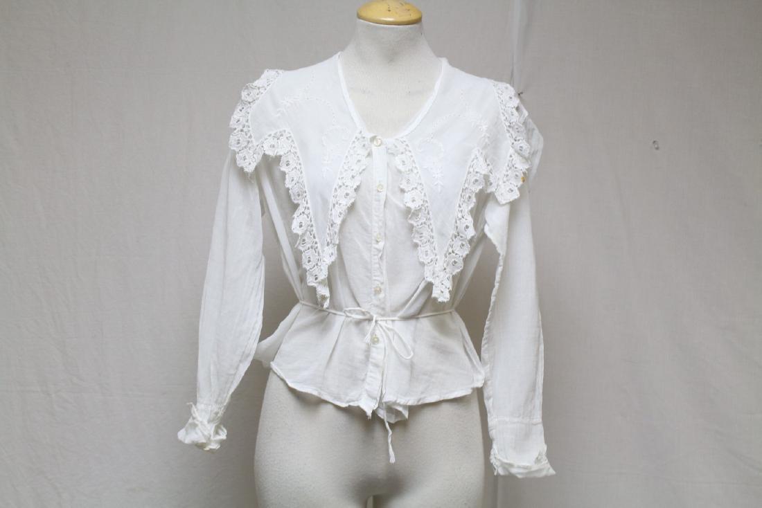 Antique 1900s Ladies White Cotton & Lace Blouse (1 of 4)