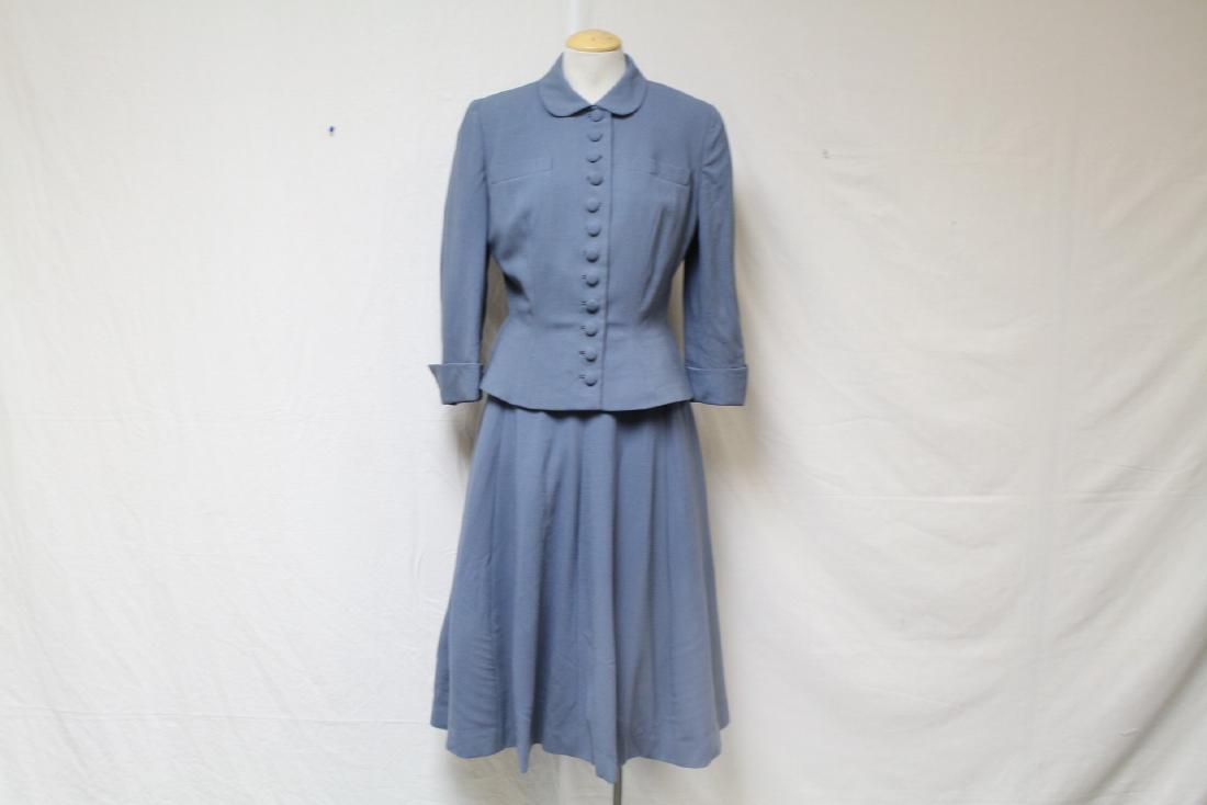 Vintage 1950s Slate Blue Wool Skirt Suit (1 of 9)