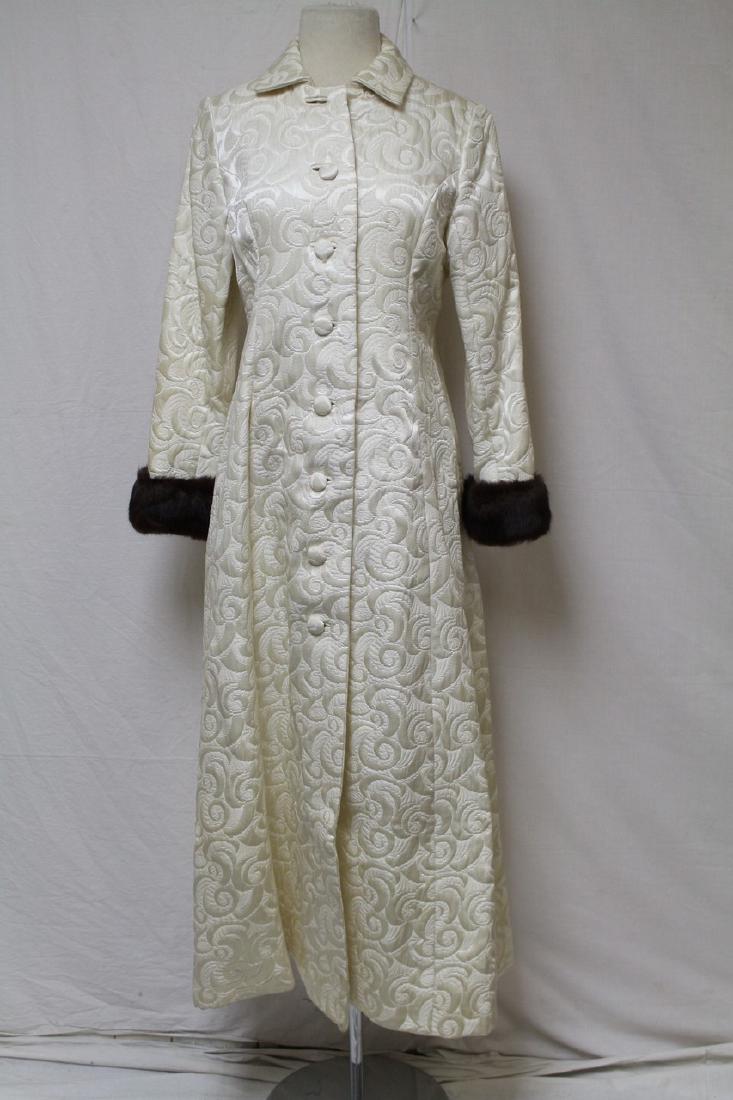 Vintage Ivory Brocade Opera Coat w/fur Cuffs (1 of 6)