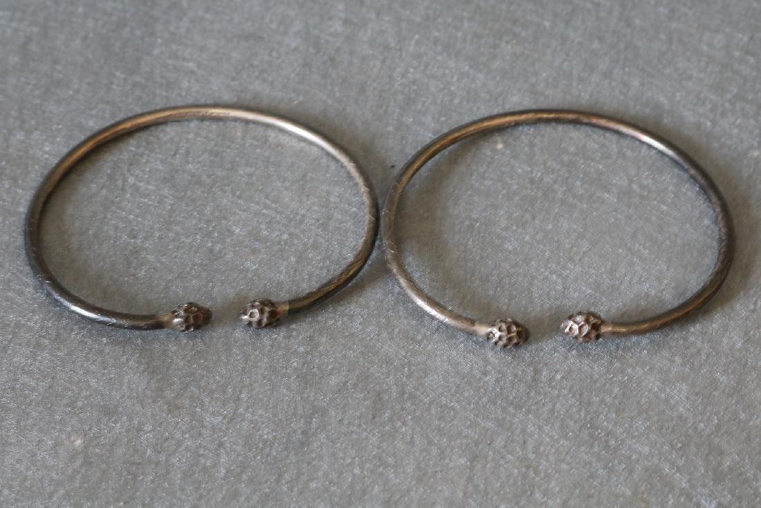 Pair Vintage Sterling Silver Lotus Bracelets (1 of 2)