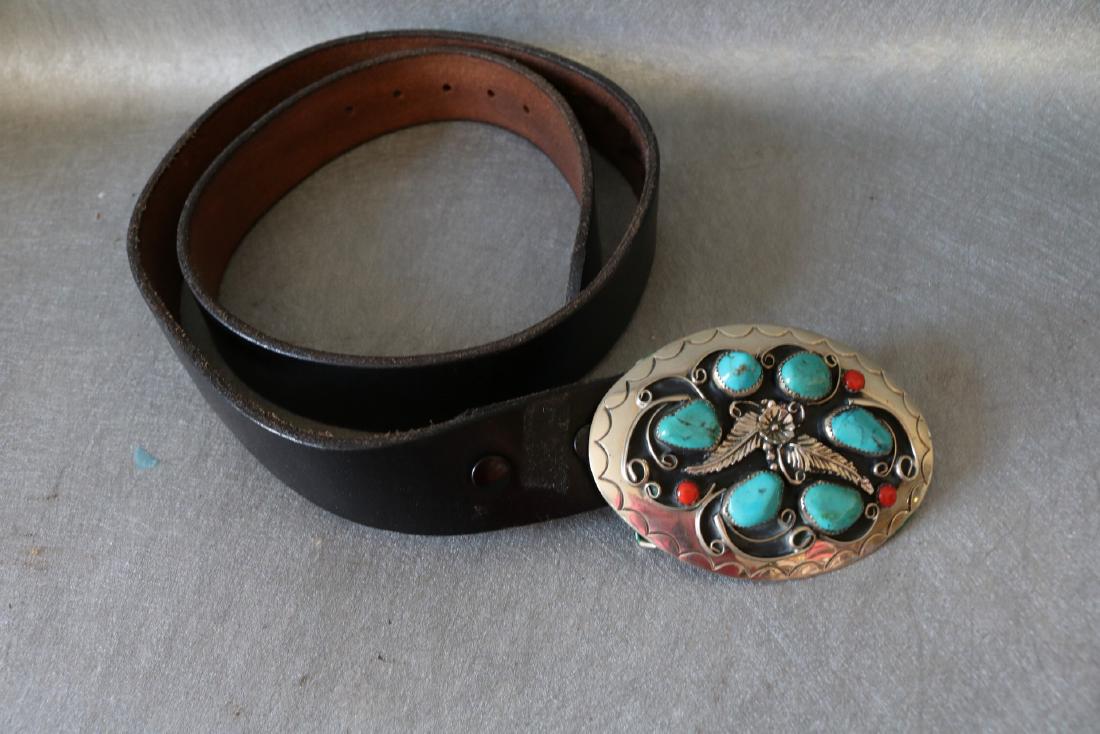 Men's Vintage Belt & Buckle with Turquoise (1 of 3)