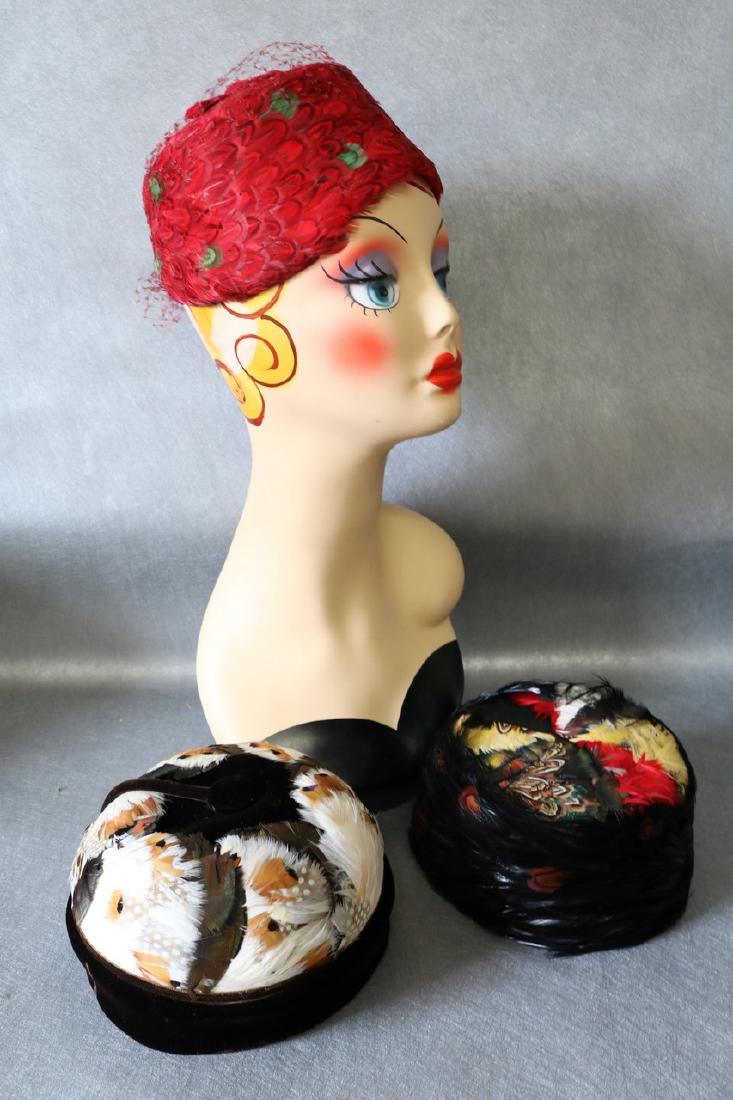 Lot of 3 Vintage Feathered Hats (1 of 12)