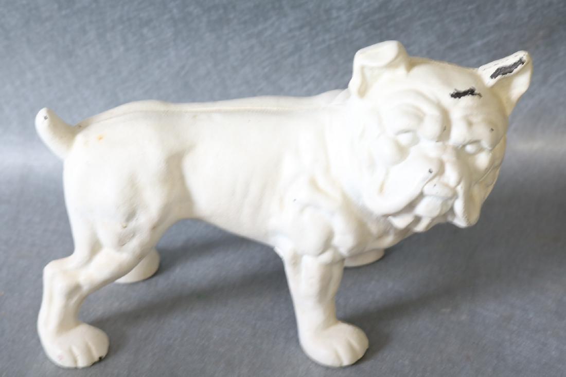 Antique Cast Iron Bull Dog Doorstop: painted white, approx. 5 3/4 inches tall x 8 long