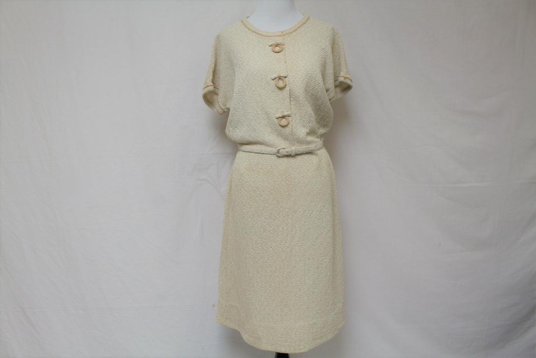 Vintage 1960's Tannel Knits Dress: tan cotton nubby knit dress with dolman sleeves, back zipper, in great condition, approx. bust 38" waist 33"