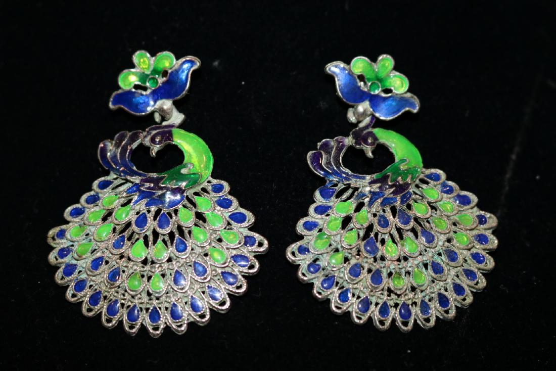 Vintage Asian Handpainted Enamel Peacock Pendant, Lot (1 of 3)