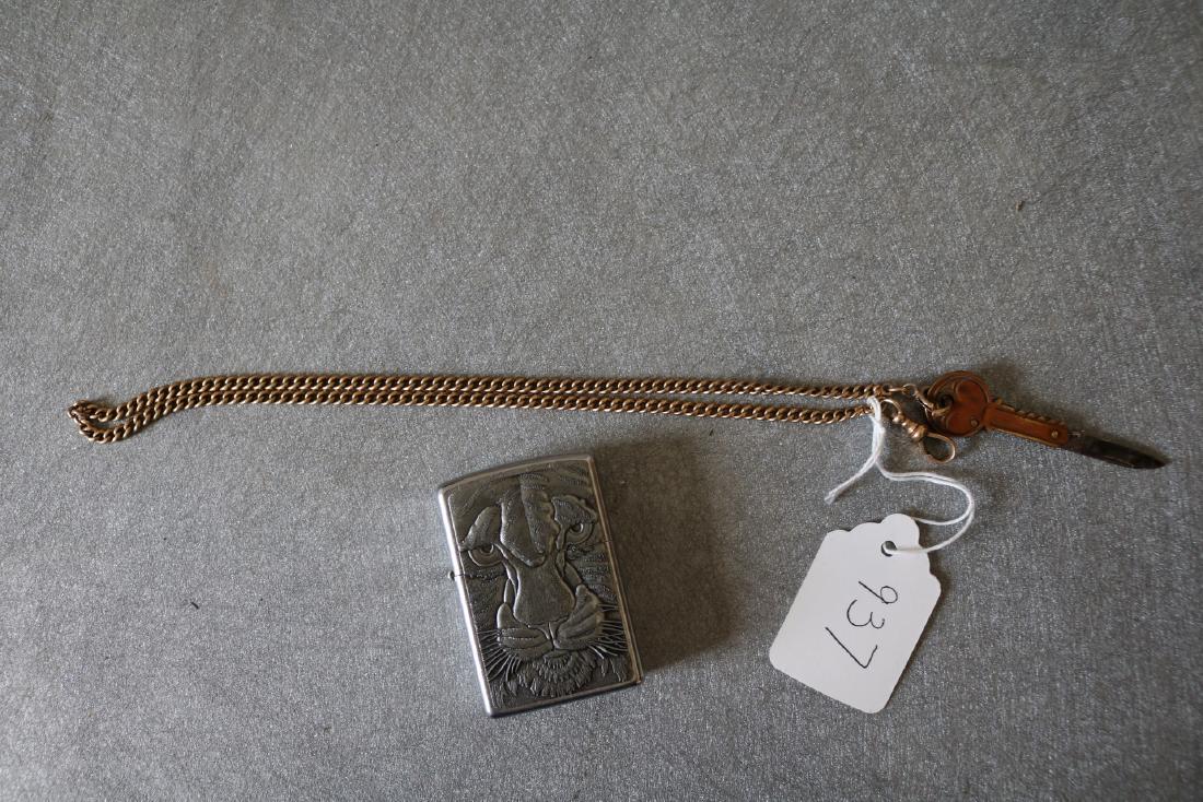 Vintage Zippo Tiger Lighter & Brass Watch Fob (1 of 4)