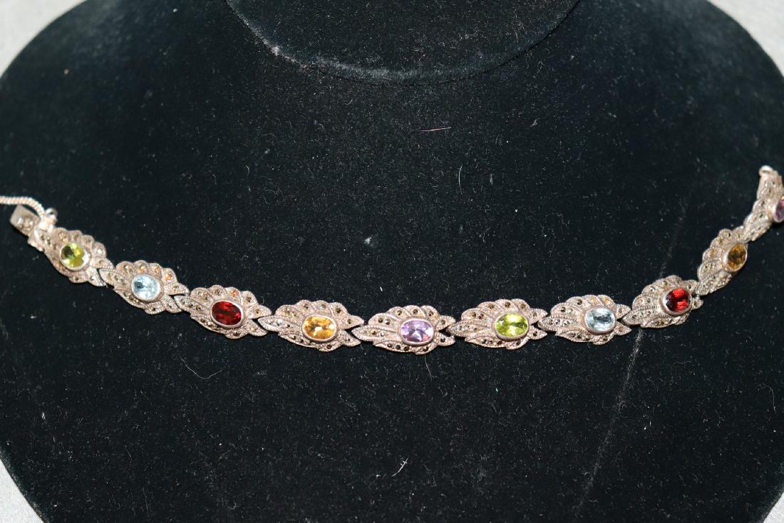 Vintage Marcasite 925 Bracelet: multicolor stones, in great condition, approx. 8" L
