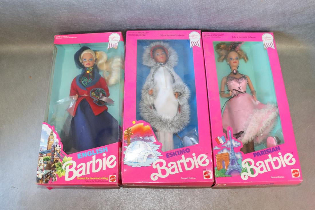 Mattel Barbies Lot of 3: Parisian Barbie, Eskimo Barbie, English Barbie, all in original boxes